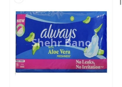 Always Maxi Thick with Aloe Vera Freshness (Long) Sanitary Pads, 18 Ct
